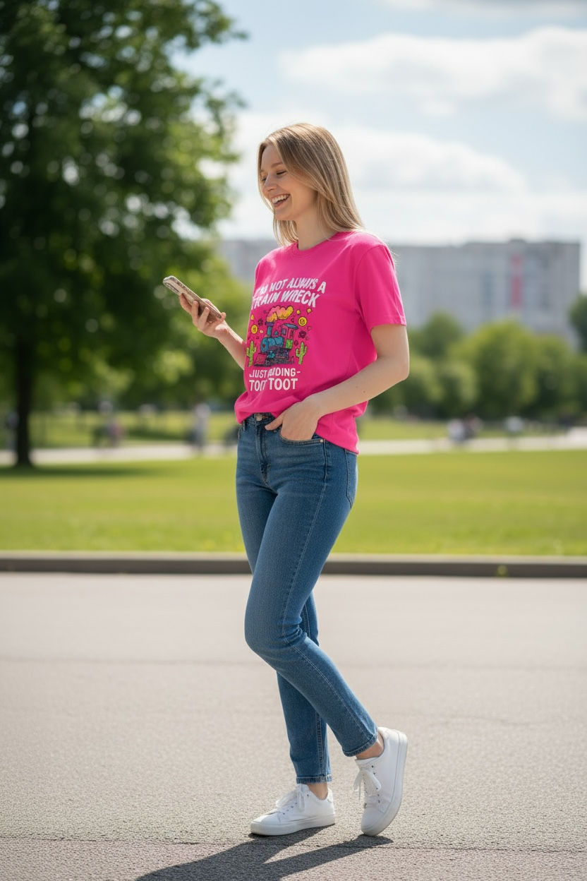 Train Wreck “Toot Toot” Graphic Tee – Funny Hot Pink Shirt
