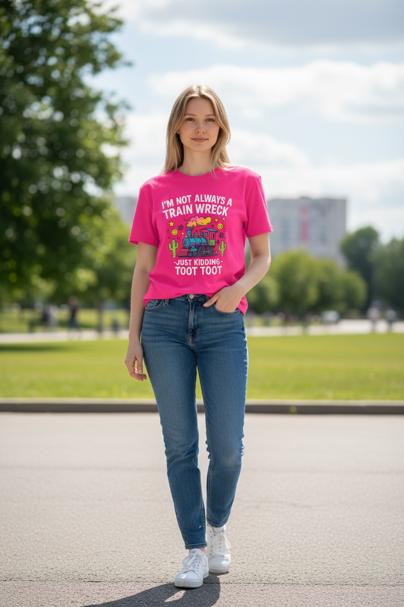 Train Wreck “Toot Toot” Graphic Tee – Funny Hot Pink Shirt