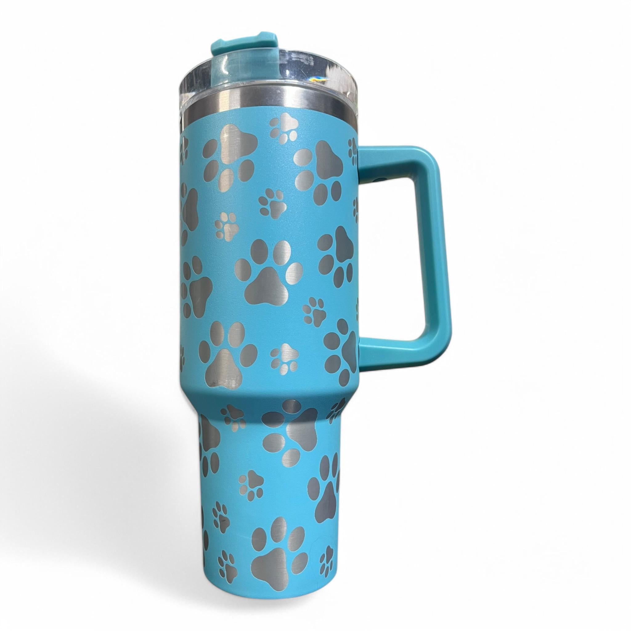 40oz Blue Tumbler - Laser-Etched Paw Print Design | Pet Lover Gift