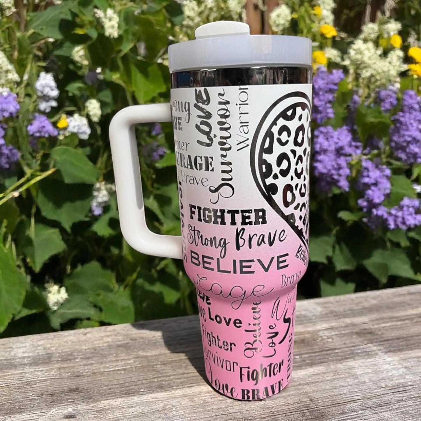 Breast Cancer Survivor Tumbler 40oz: Pink Ribbon Insulated Stainless Steel Travel Mug Handmadeohio