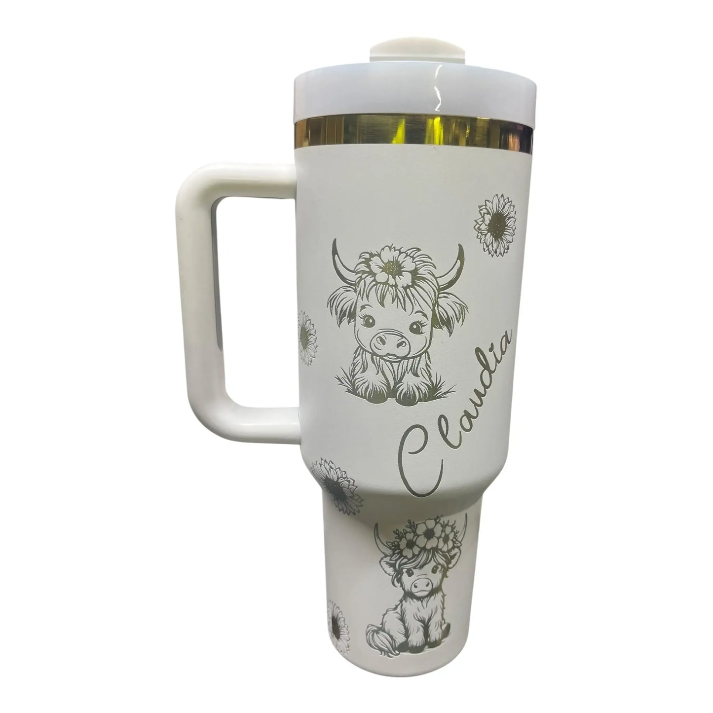 Personalized Highland Cow Tumbler with Handle – Custom Name | 40oz - Handmadeohio
