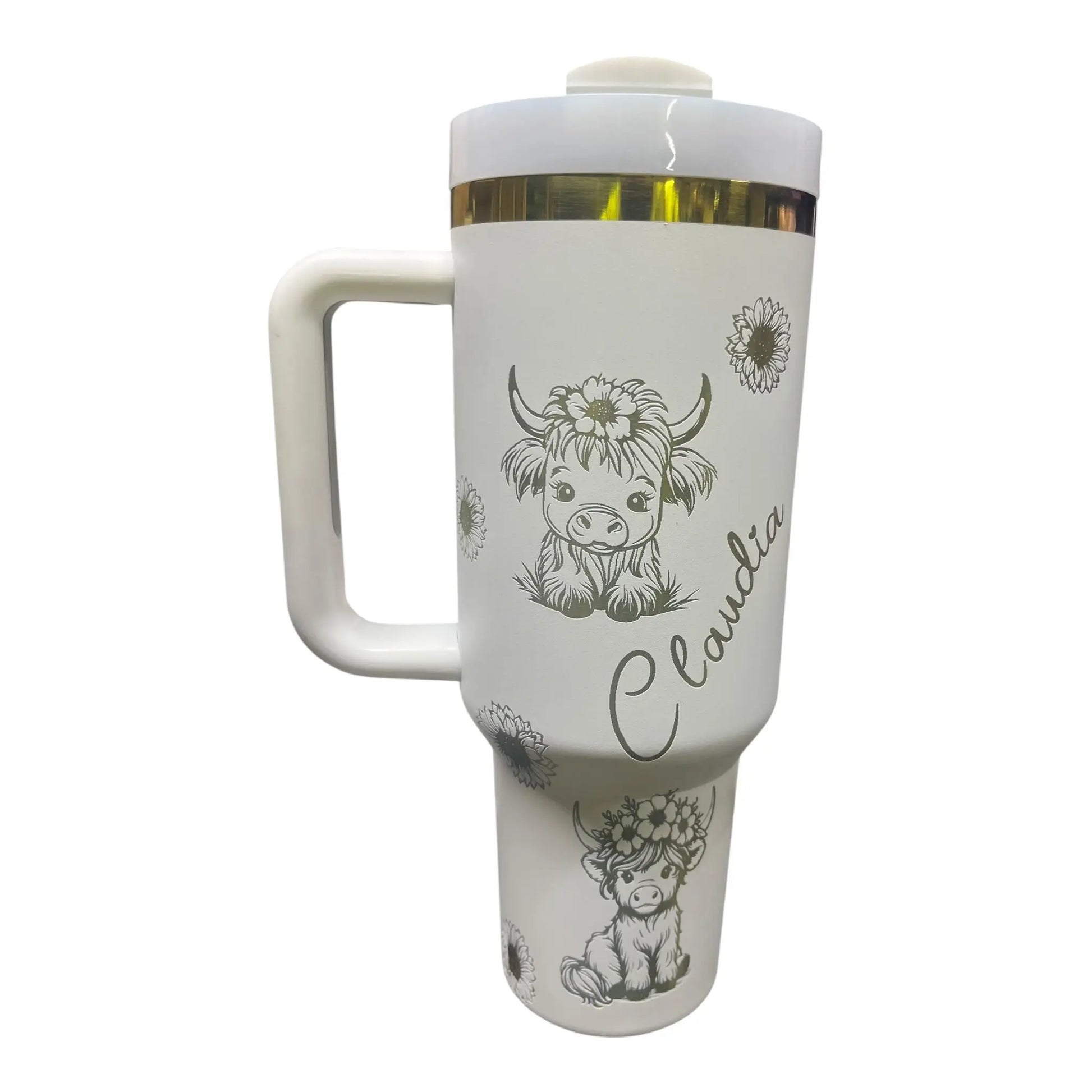 Personalized Highland Cow Tumbler with Handle – Custom Name | 40oz - Handmadeohio
