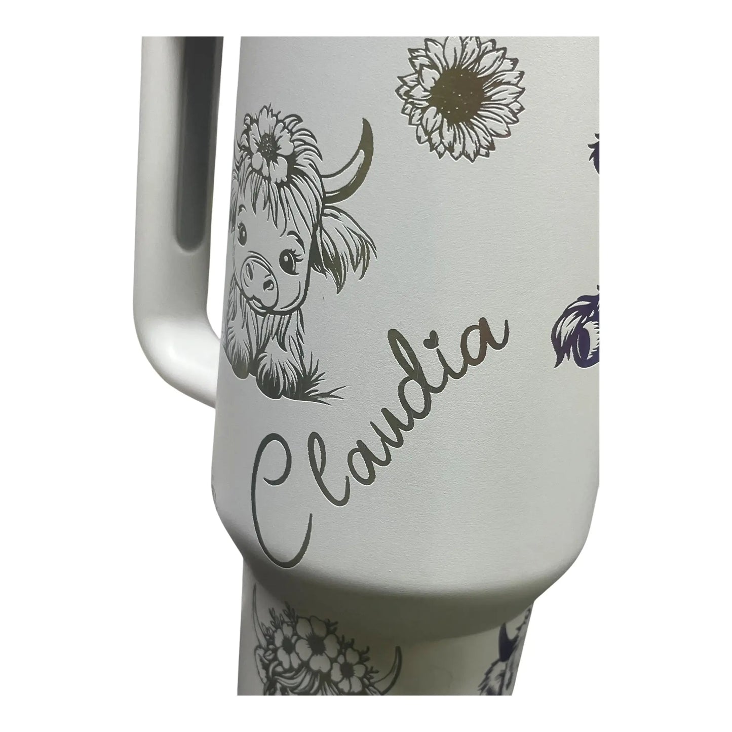 Personalized Highland Cow Tumbler with Handle – Custom Name | 40oz - Handmadeohio
