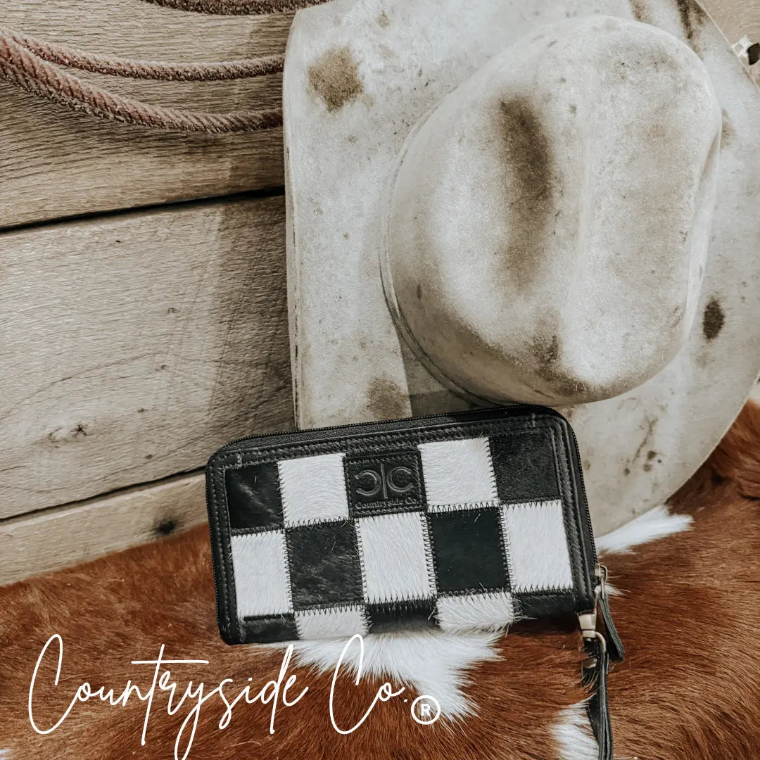 Stockyard Checkered Cowhide Wallet Countryside Co.