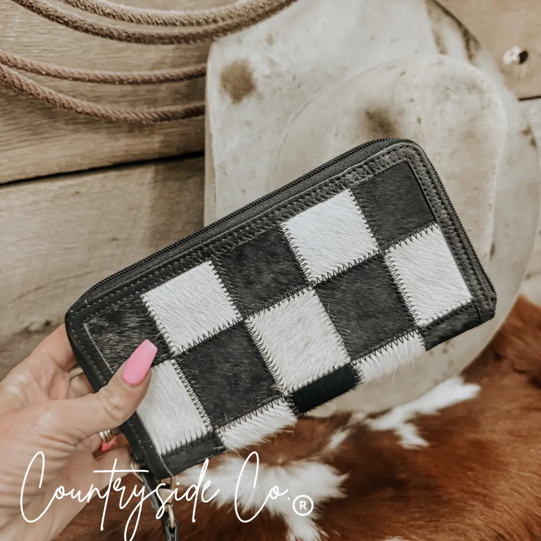 Stockyard Checkered Cowhide Wallet Countryside Co.