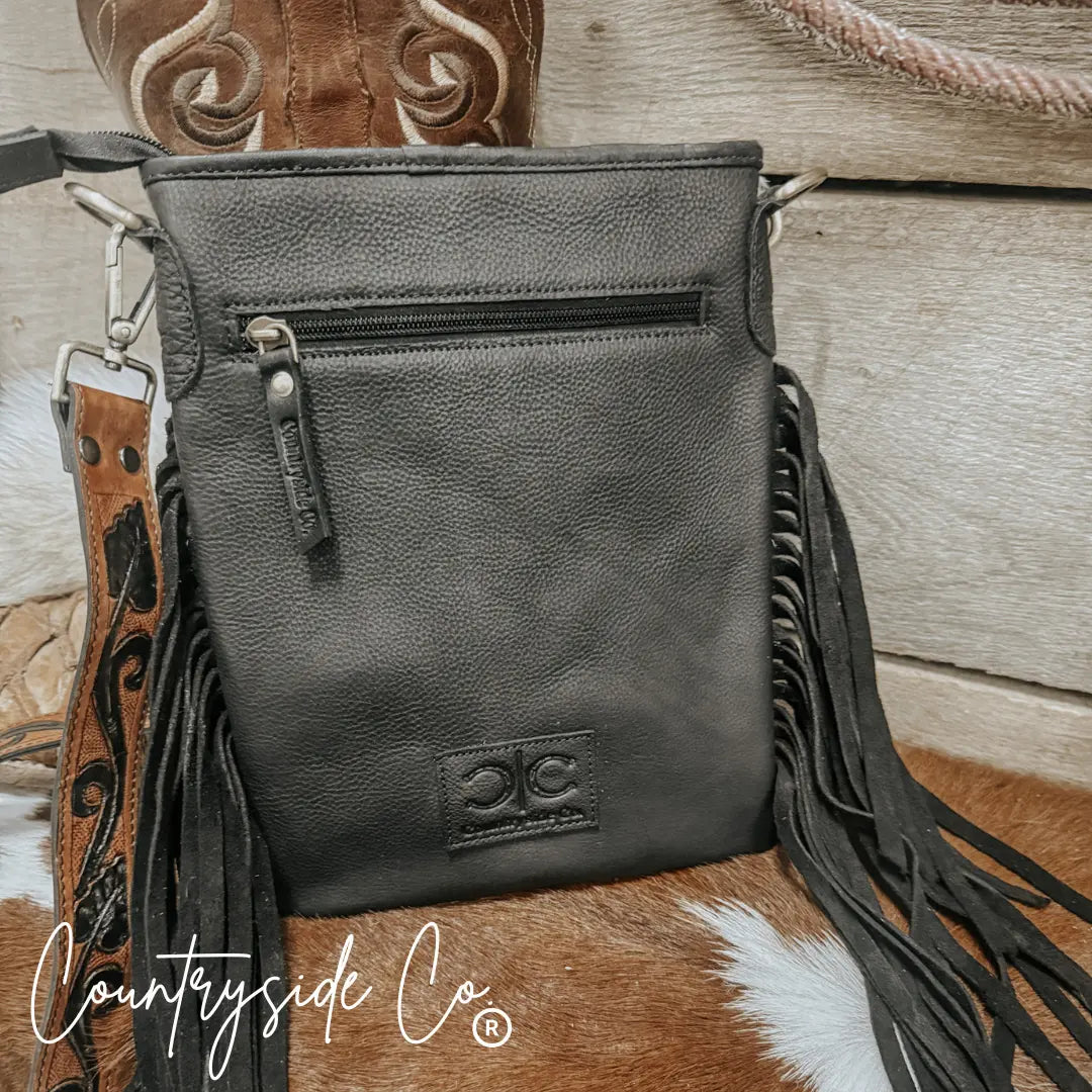 Stockyard Checkered Cowhide Fringe Purse Countryside Co.