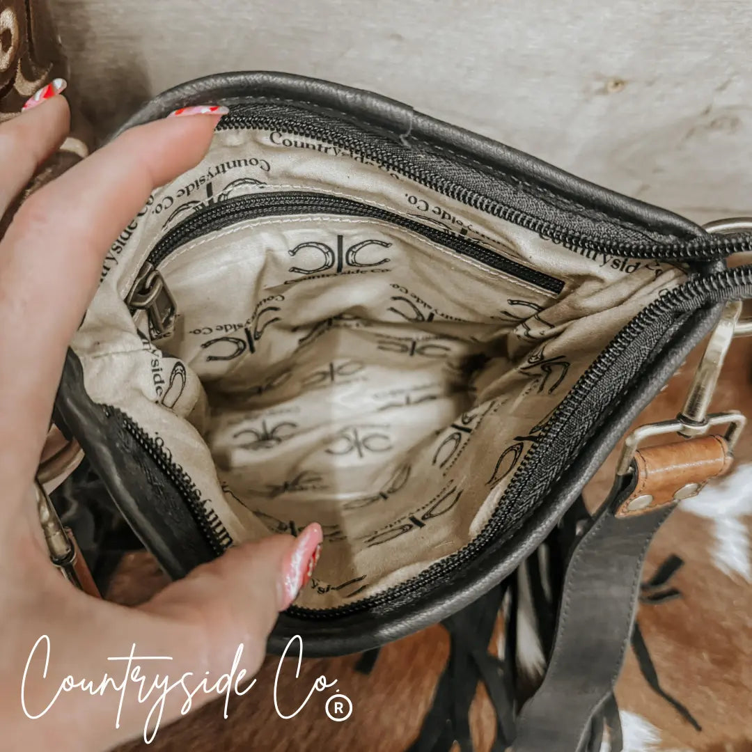 Stockyard Checkered Cowhide Fringe Purse Countryside Co.