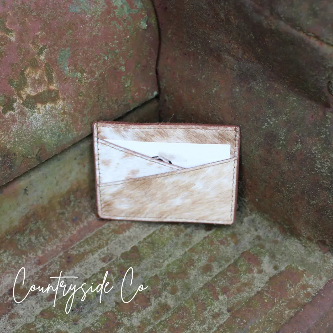 Mocha Cream Cowhide Credit Card Holder Countryside Co.