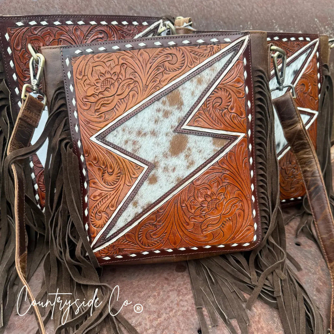 Bronco Bolt Tooled Leather Handbag Countryside Co.