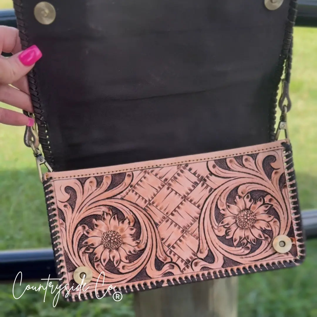 Countryside Charm Tooled Leather Clutch, Purse Countryside Co.