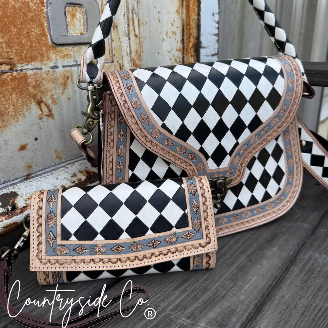 Zadie Checkered Tooled Leather Wallet Countryside Co.