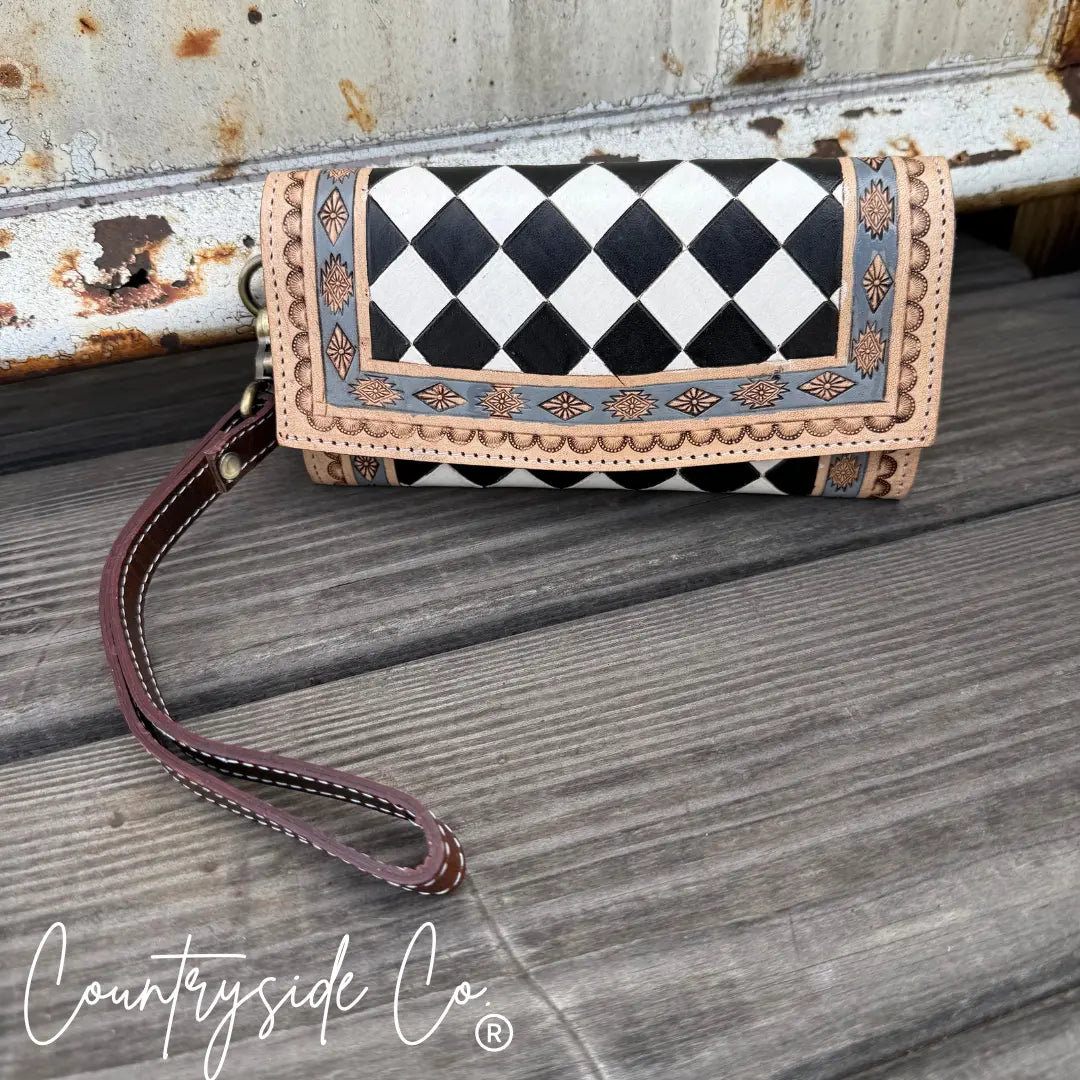 Zadie Checkered Tooled Leather Wallet Countryside Co.