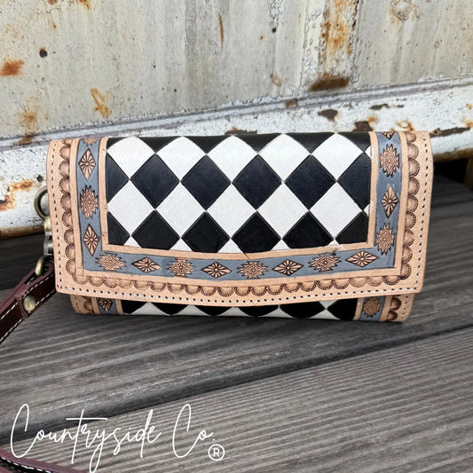 Zadie Checkered Tooled Leather Wallet Countryside Co.