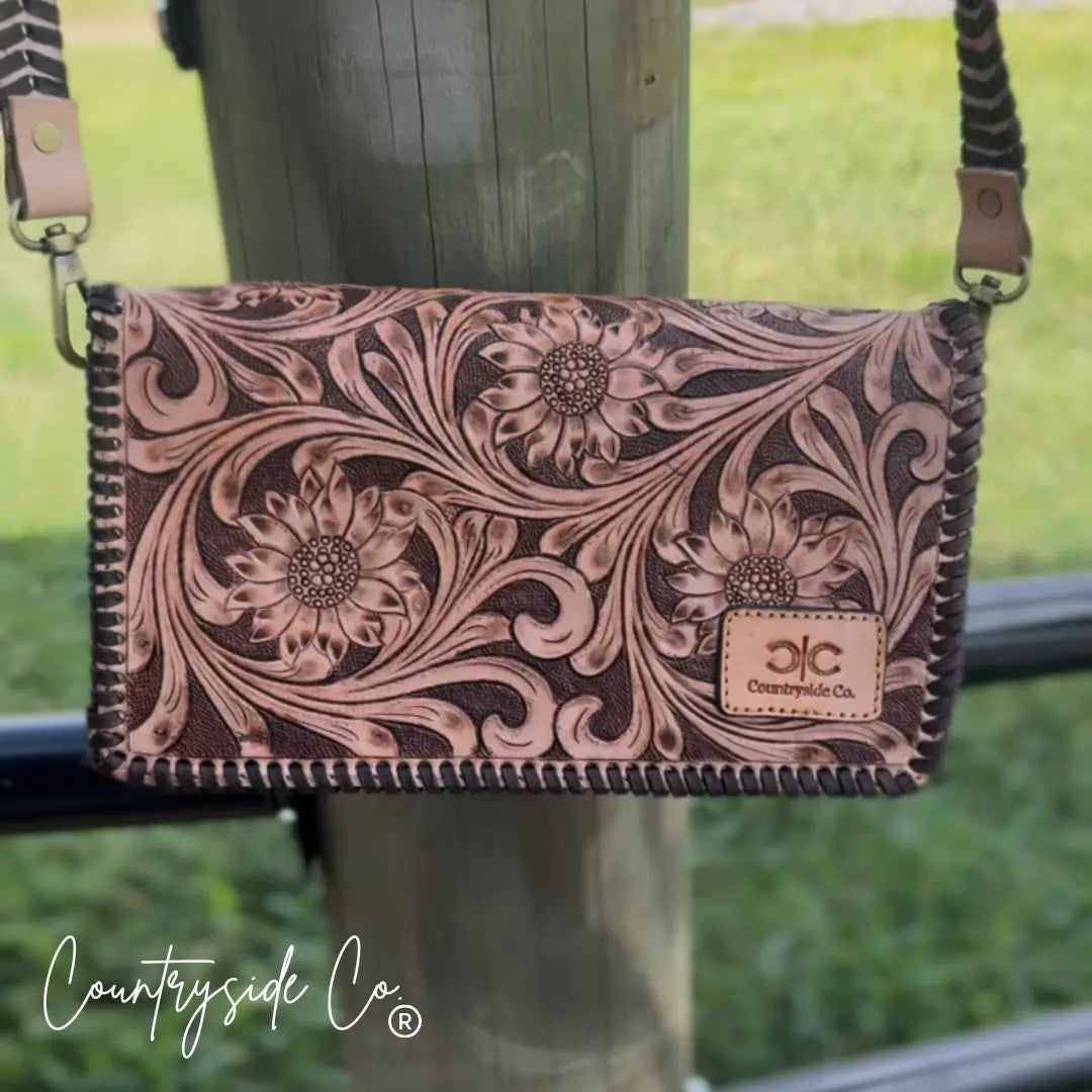 Countryside Charm Tooled Leather Clutch, Purse Countryside Co.