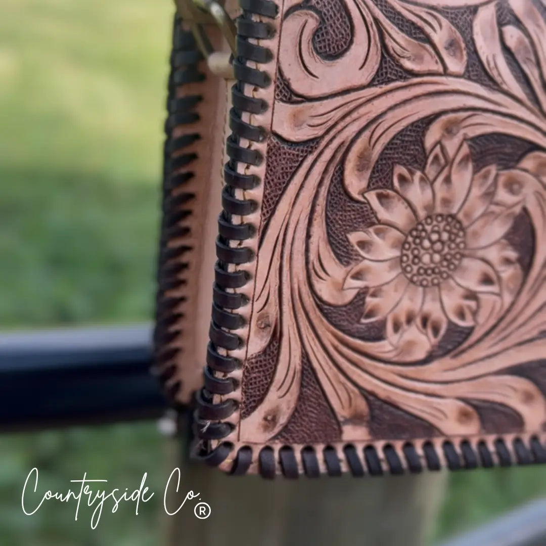 Countryside Charm Tooled Leather Clutch, Purse Countryside Co.