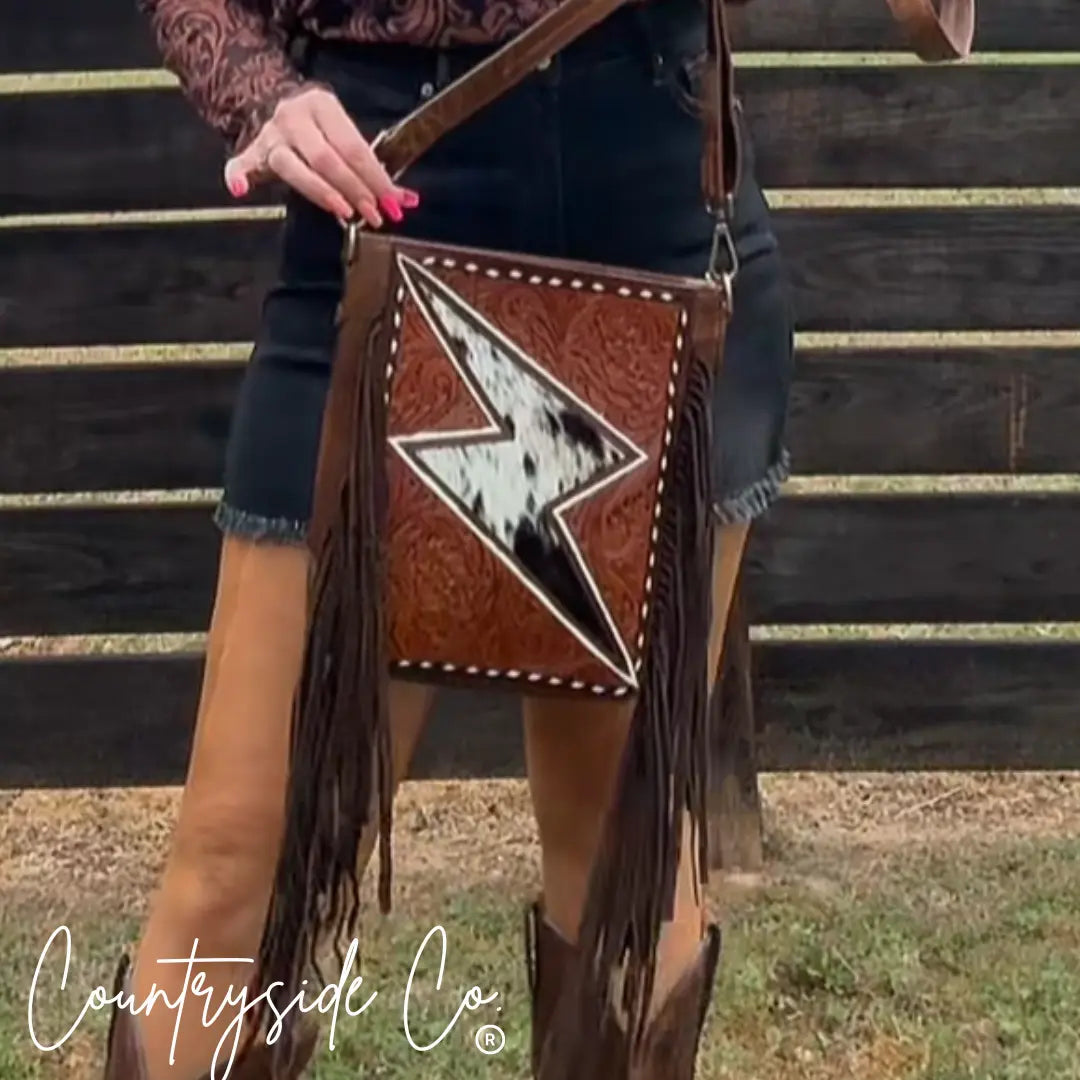 Bronco Bolt Tooled Leather Handbag Countryside Co.