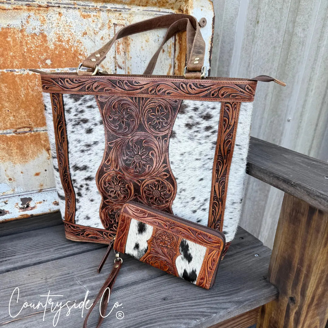 Lucille Cowhide Tooled Leather Wallet Wristlet Countryside Co.