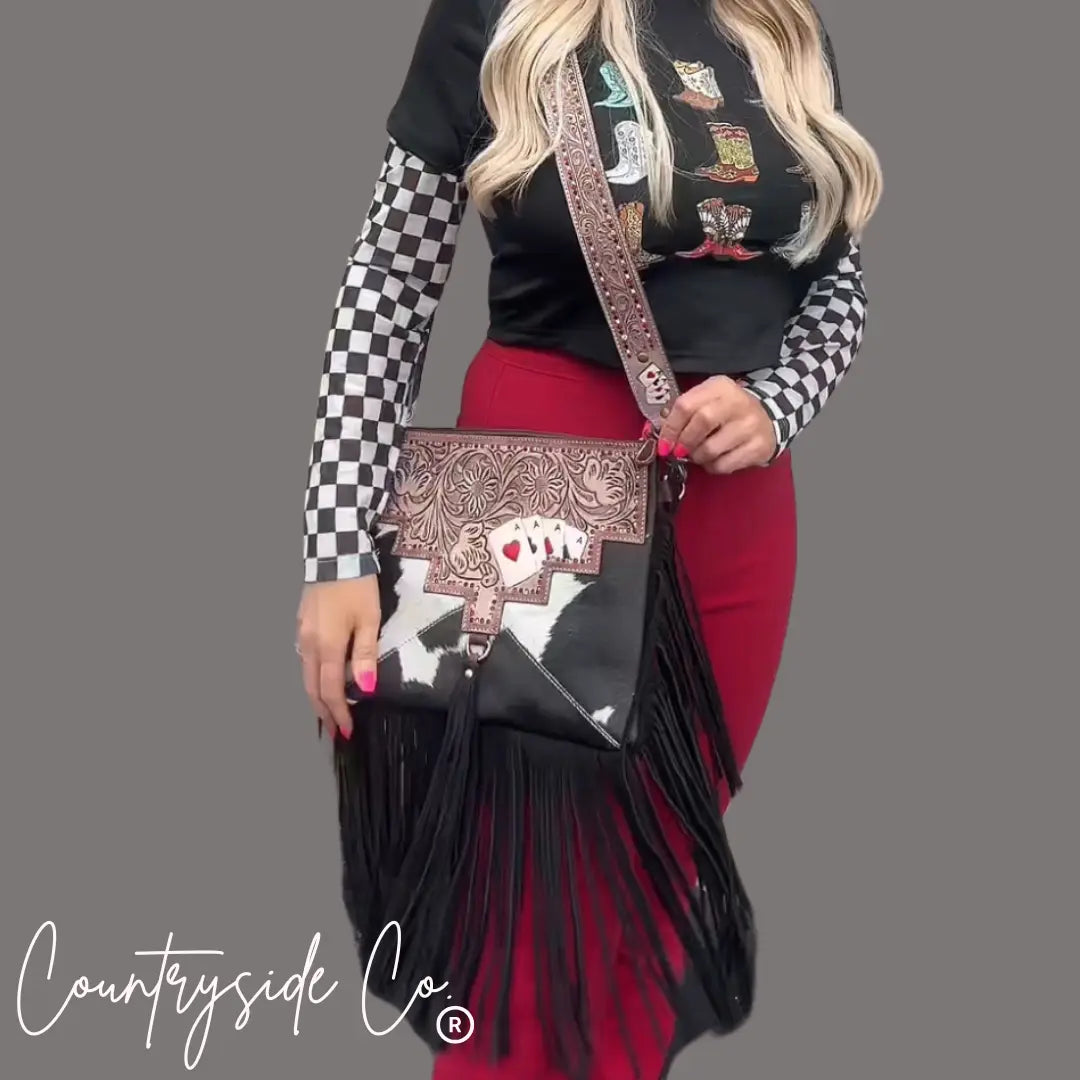 The Gambler Cowhide Fringe Purse Countryside Co.