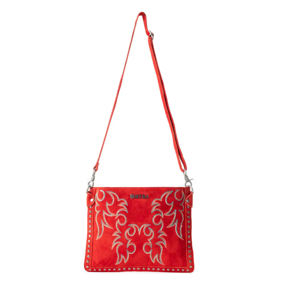 Myra Texas Rose Embroidered Leather Sling Bag for Women â€“ Suede Finish with Silver Studded Detail Myra USA