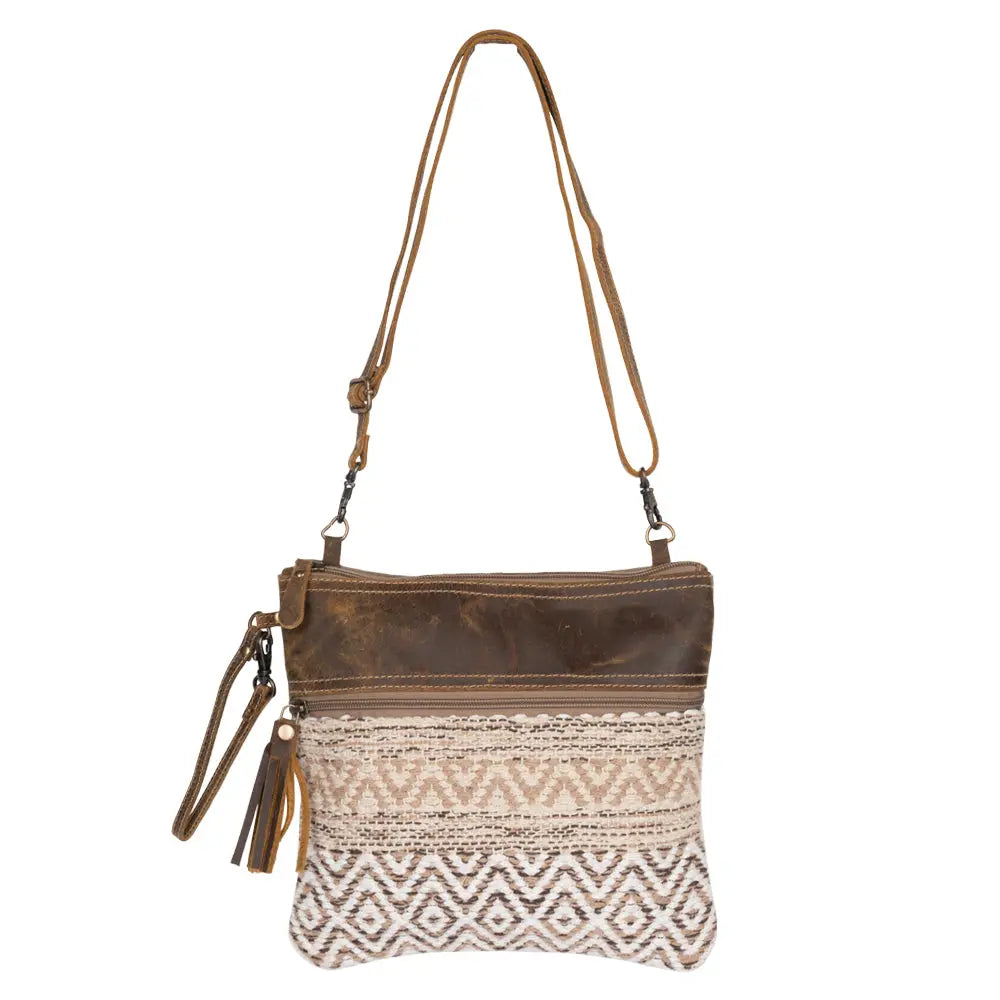 Myra Contentent Aztec Sling Bag for Women – Patterned Canvas, Brown Leather Trim, Crossbody for Everyday Western Look Myra USA