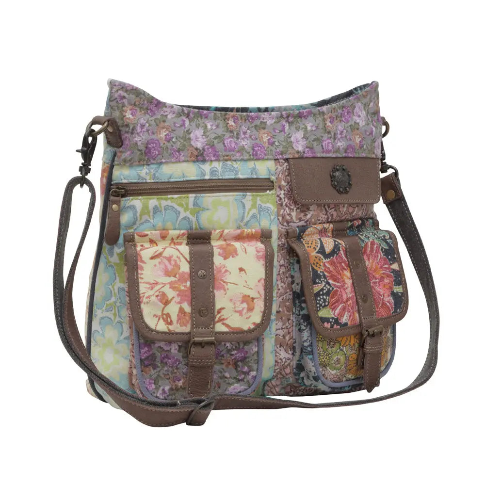 Myra Le Fleur Bel Cowgirl Shoulder Bag - Multi-Floral Print Crossbody with Leather Straps for Everyday Western Flair Myra USA