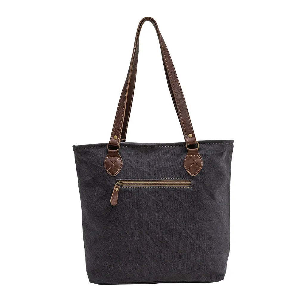 Myra Polos Aztec Canvas Tote for Women â€“ Tribal Print Body with Dual Leather Handles for Everyday Western Style Myra USA