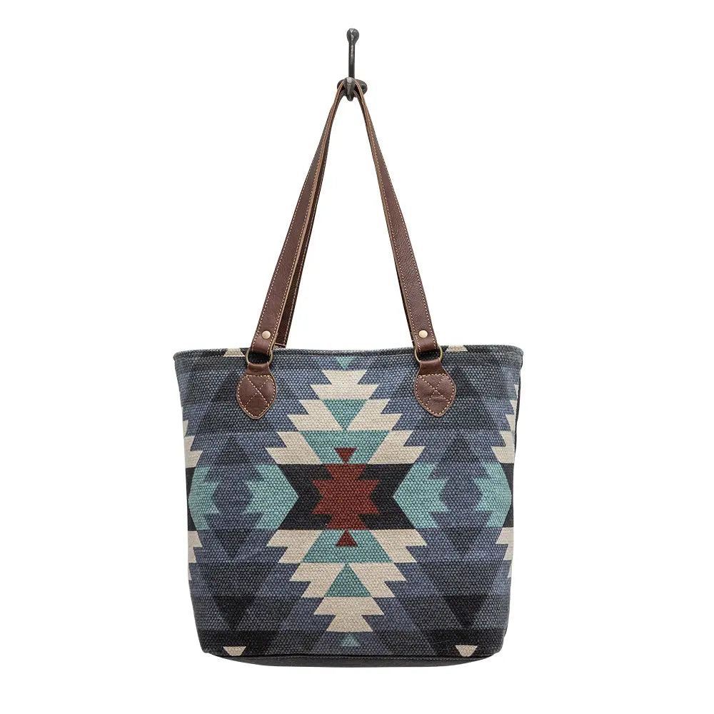 Myra Polos Aztec Canvas Tote for Women â€“ Tribal Print Body with Dual Leather Handles for Everyday Western Style Myra USA