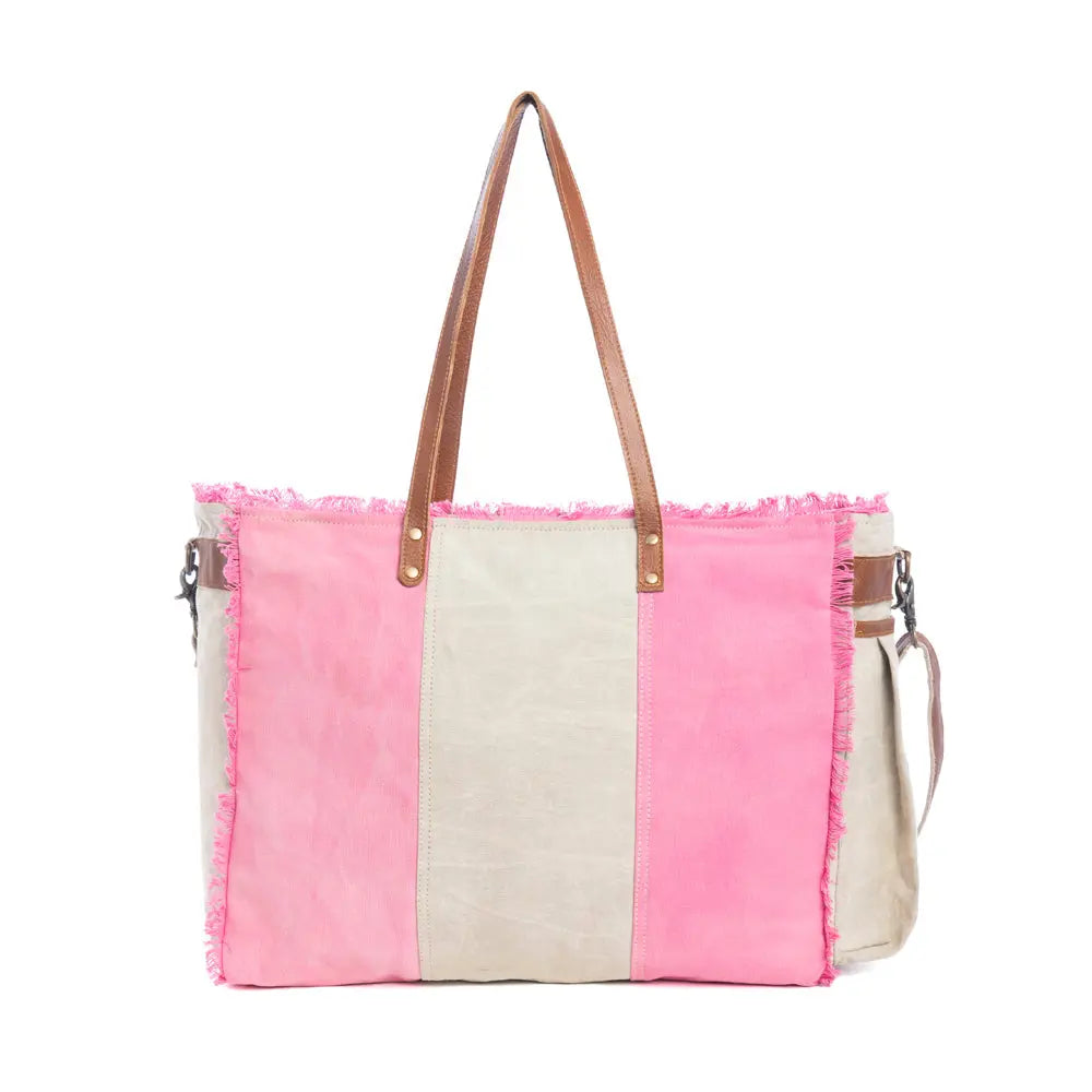 Myra Queen Creek Weekender Bag in Pink - Spacious Leather Travel Tote with Patchwork, Leather Handles, and Playful Retro Vibes Myra USA