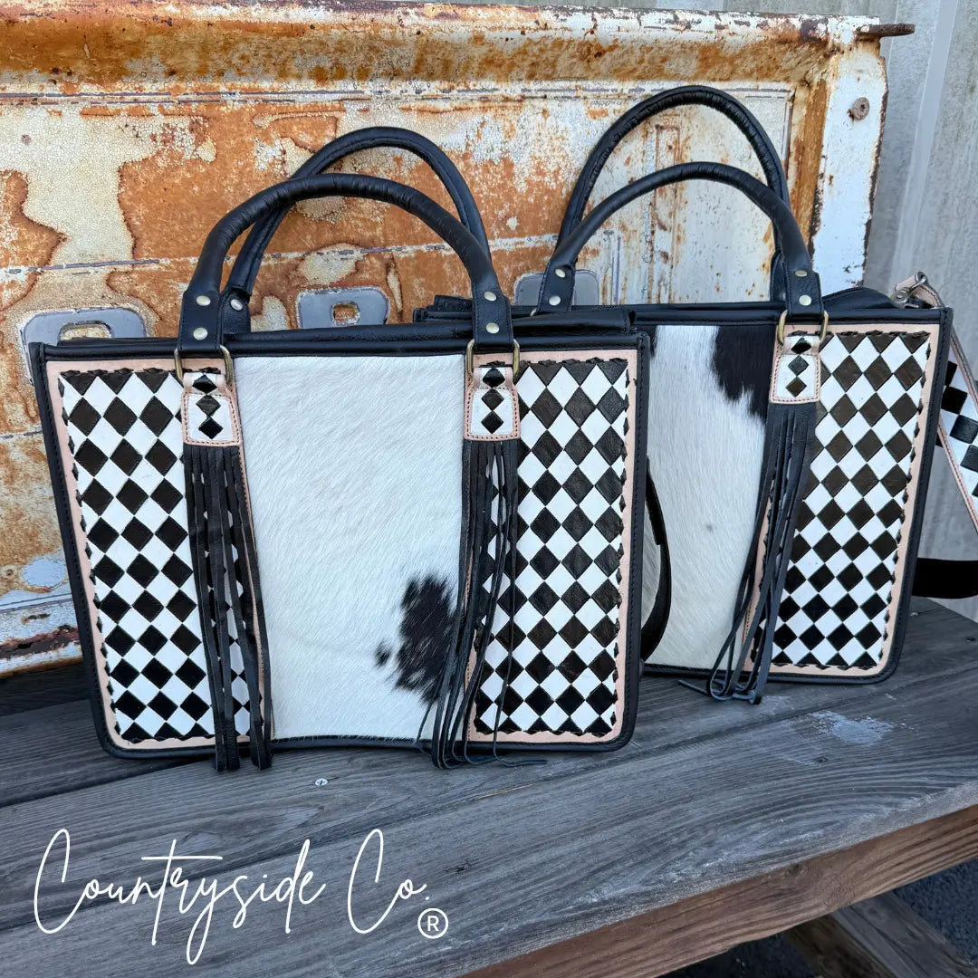 Tinsley Checkered Leather Cowhide Conceal Carry Tote, Computer Bag Countryside Co.