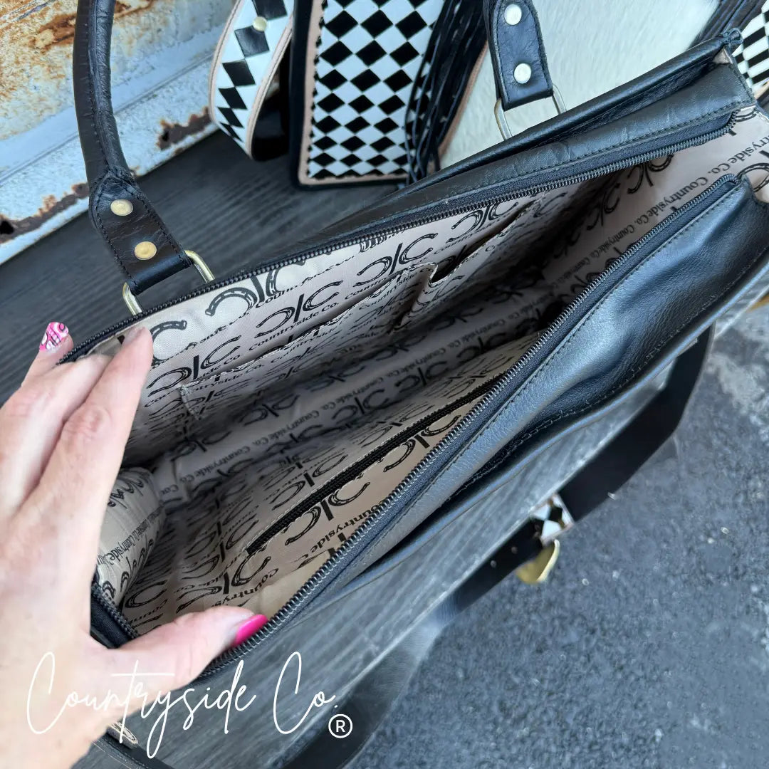 Tinsley Checkered Leather Cowhide Conceal Carry Tote, Computer Bag Countryside Co.