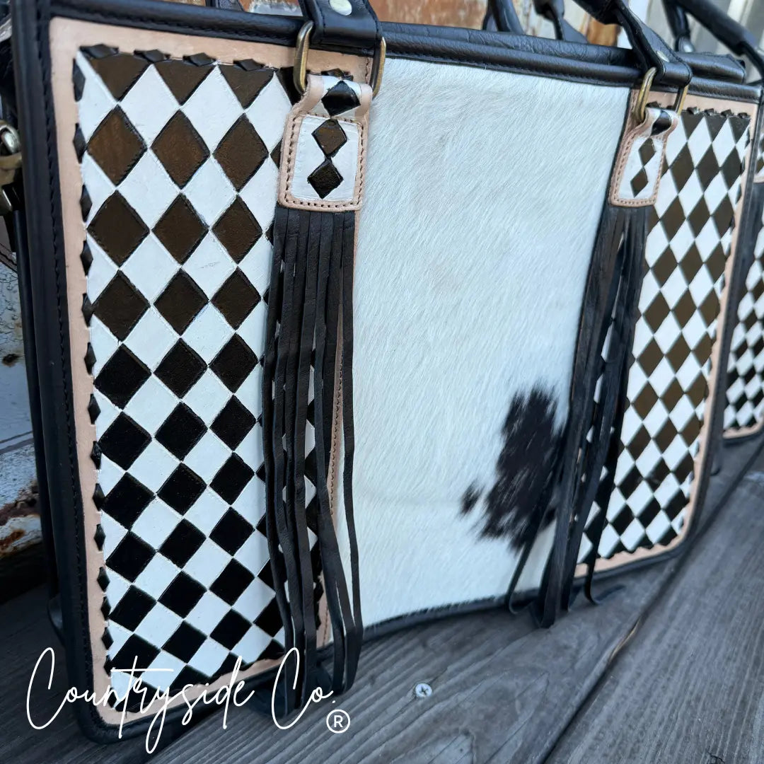 Tinsley Checkered Leather Cowhide Conceal Carry Tote, Computer Bag Countryside Co.