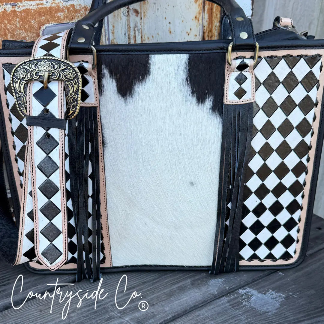 Tinsley Checkered Leather Cowhide Conceal Carry Tote, Computer Bag Countryside Co.