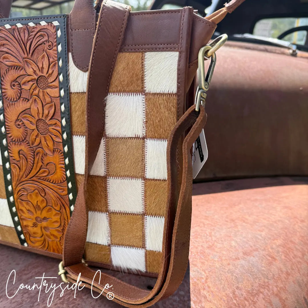 Virginia Cowhide Checkered Concealed Carry Tote Handbag Countryside Co.