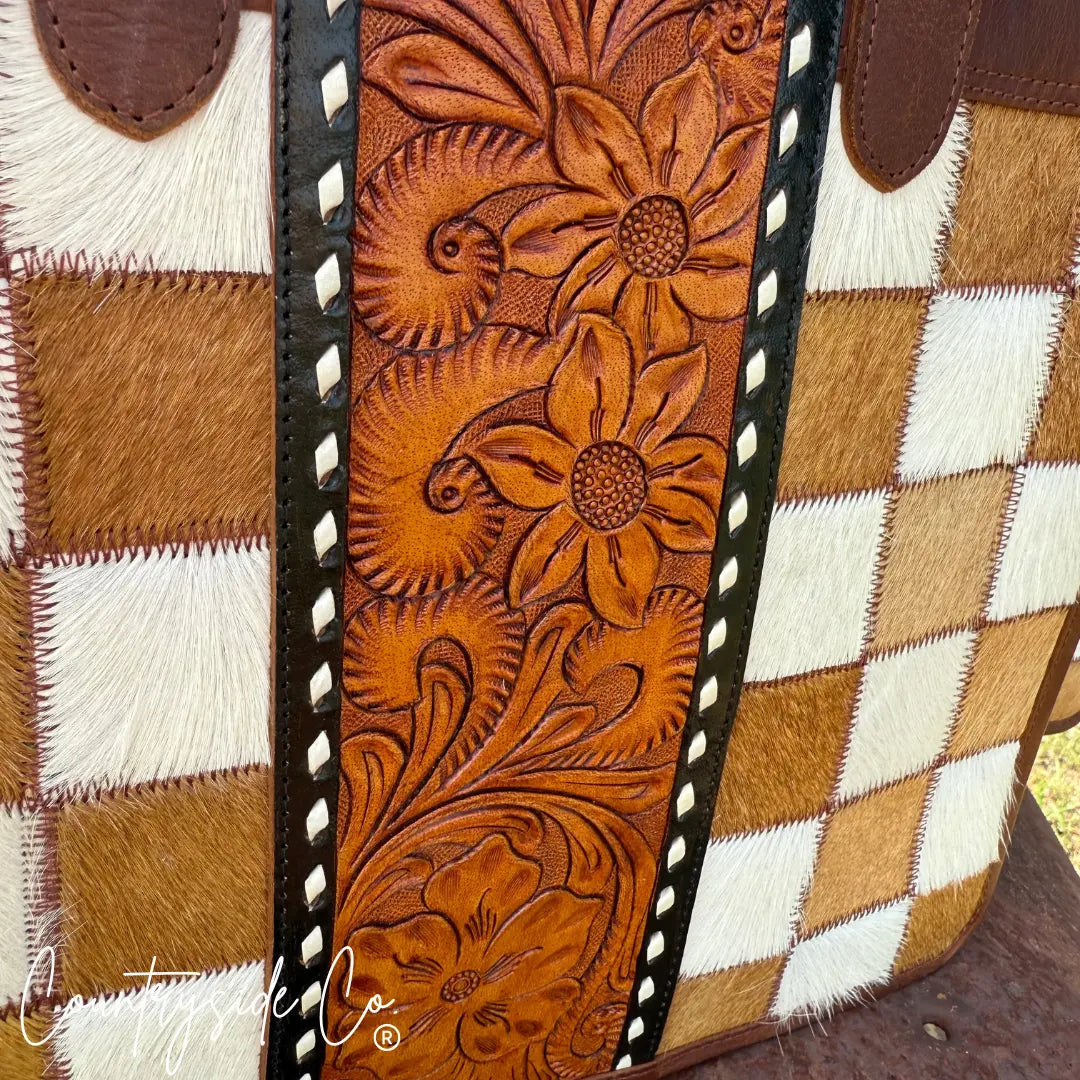 Virginia Cowhide Checkered Concealed Carry Tote Handbag Countryside Co.