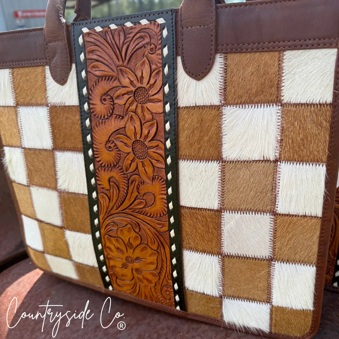 Virginia Cowhide Checkered Concealed Carry Tote Handbag Countryside Co.