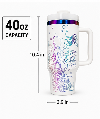 White Rainbow 40oz Laser Engravable Tumbler