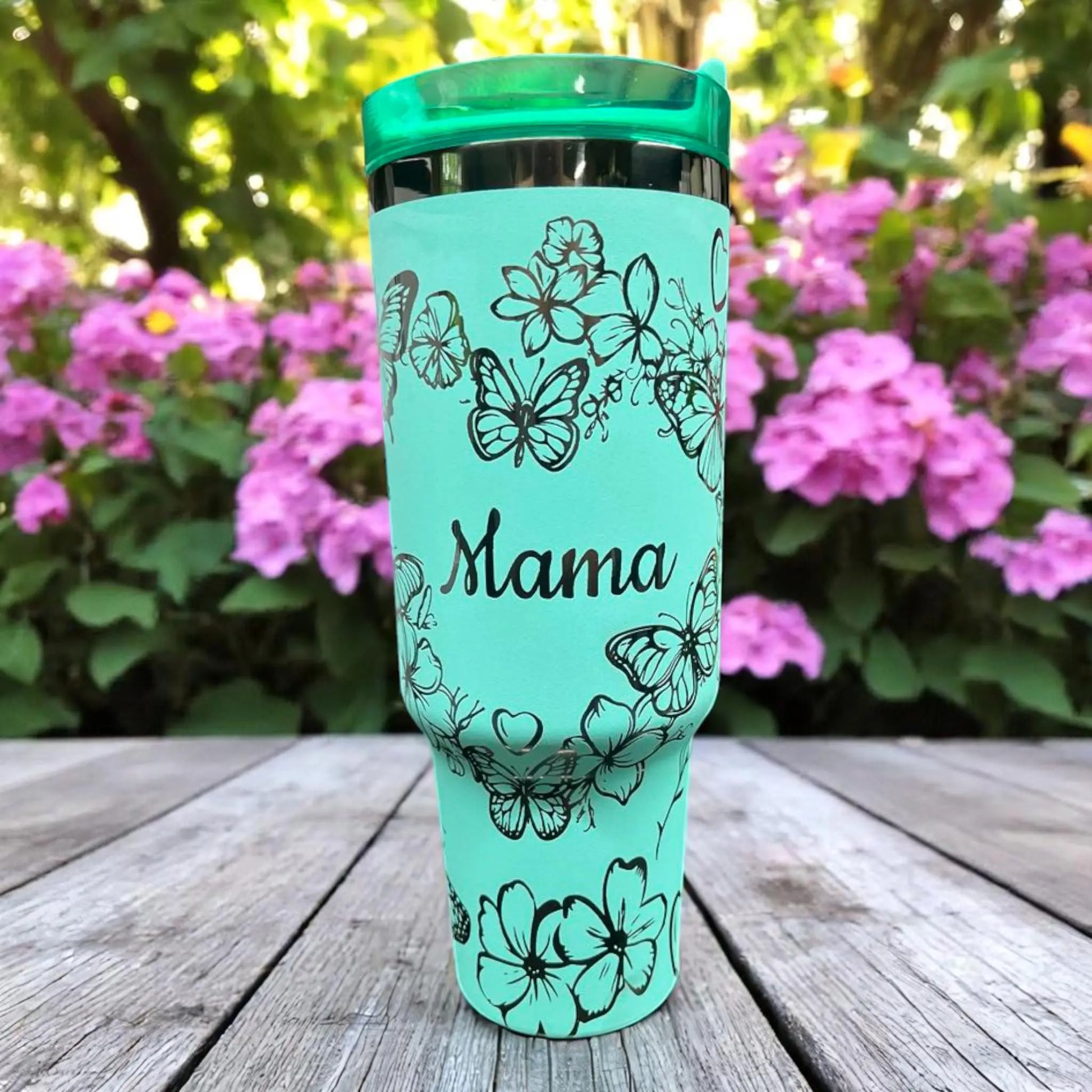 40oz Teal Mama Butterfly Tumbler, Personalized with Kids' Names, Unique Mother's Day Gift Handmadeohio