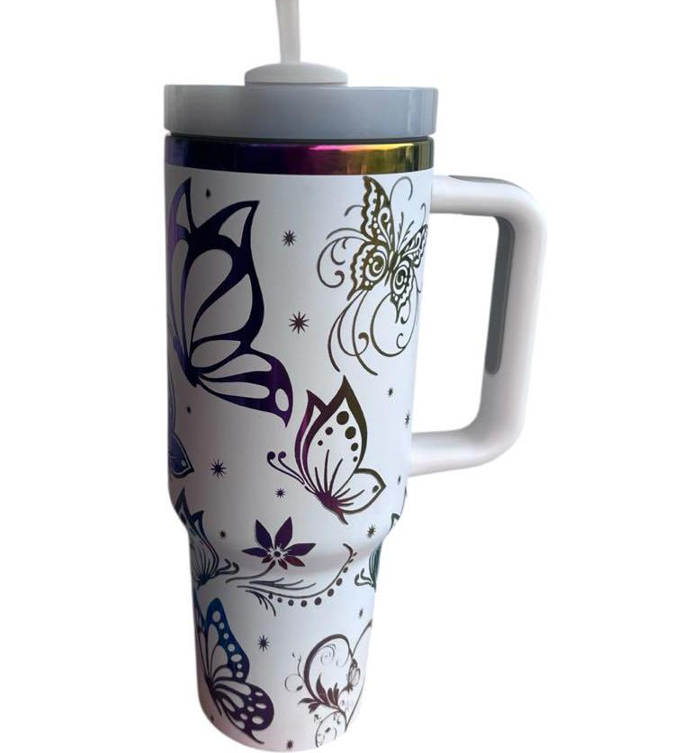 Butterfly Tumbler: Laser-Engraved 40oz Insulated Stainless Steel