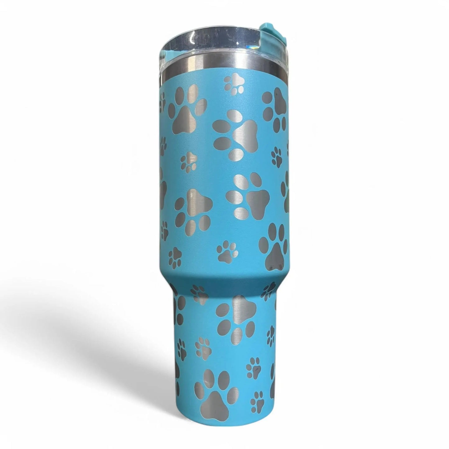 40oz Blue Tumbler - Laser-Etched Paw Print Design | Pet Lover Gift Handmadeohio