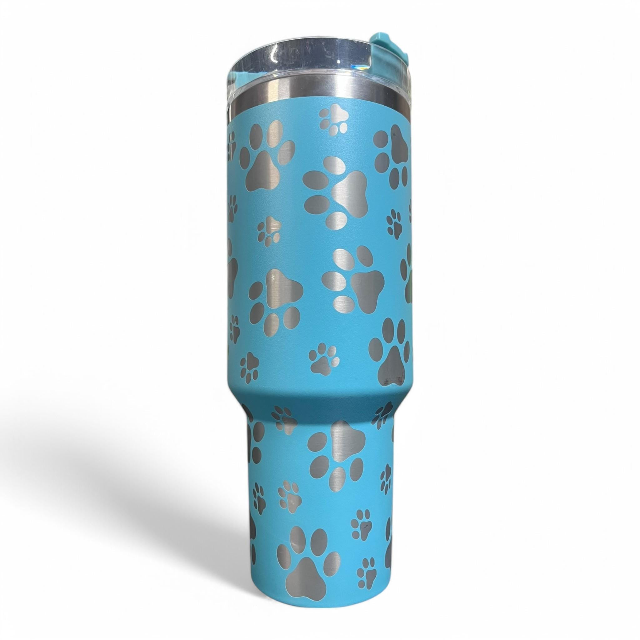 40oz Blue Tumbler - Laser-Etched Paw Print Design | Pet Lover Gift