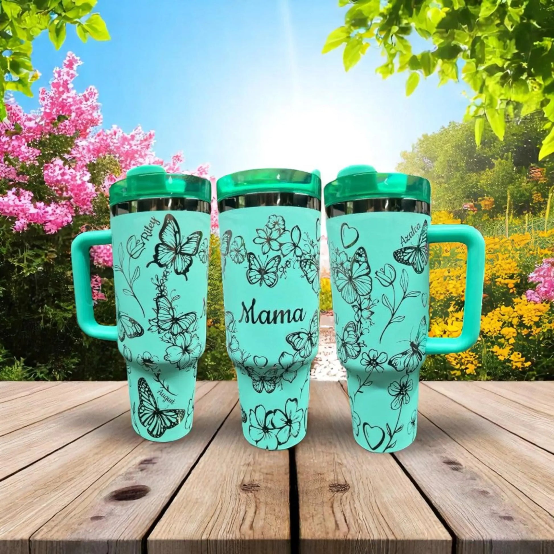 40oz Teal Mama Butterfly Tumbler, Personalized with Kids' Names, Unique Mother's Day Gift Handmadeohio