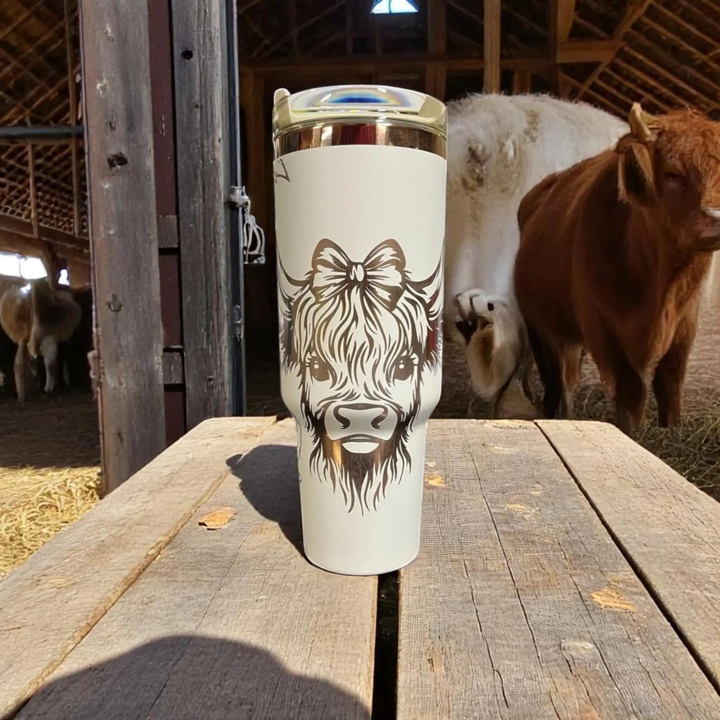 Highland Cow Tumbler 40oz Laser Engraved Vacuum Insulated Cup Rustic Scottish Gift Handmadeohio