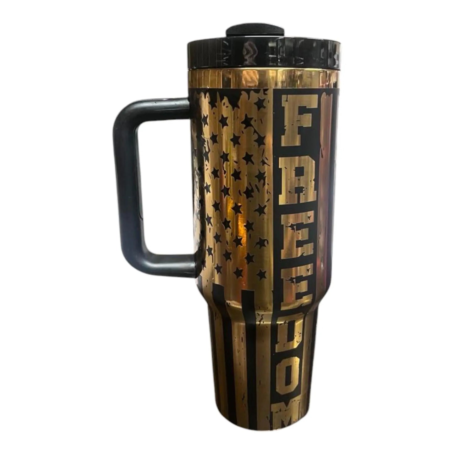 Patriotic 40oz Laser-Engraved Black Tumbler – American Flag & Constitution Design – Customizable USA-Themed Gift Handmadeohio