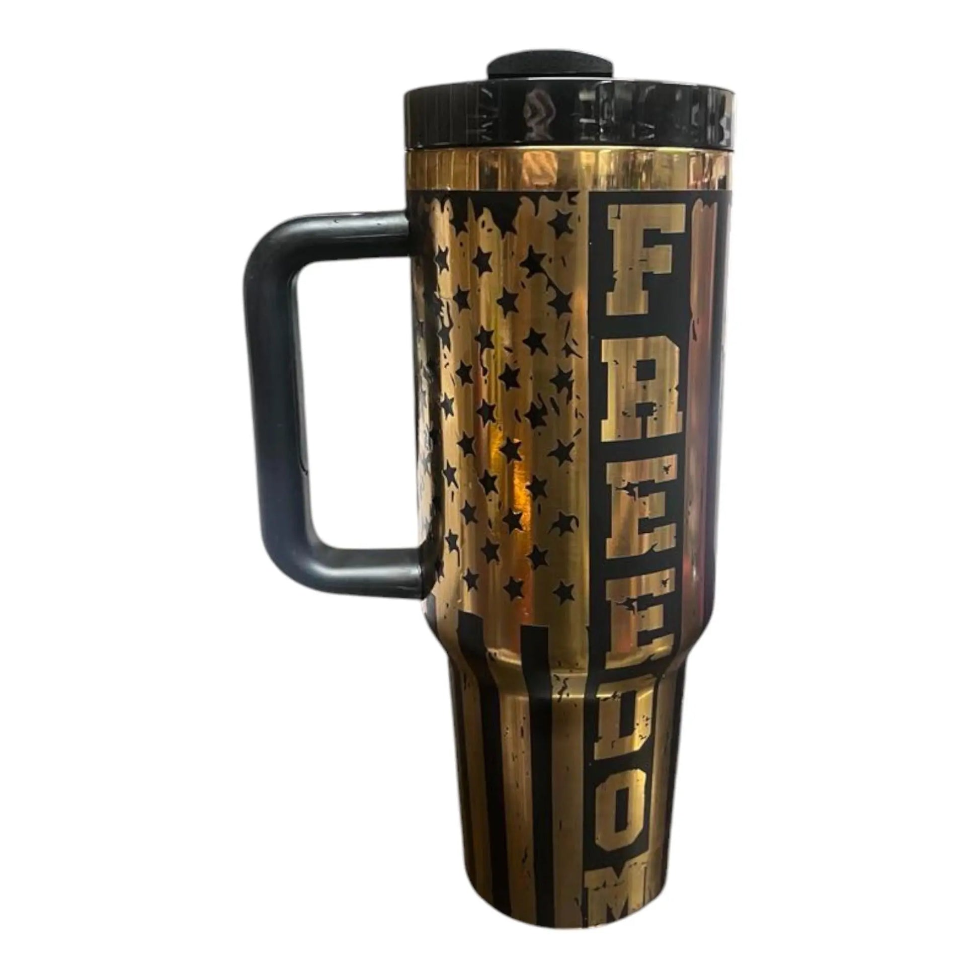Patriotic 40oz Laser-Engraved Black Tumbler – American Flag & Constitution Design – Customizable USA-Themed Gift Handmadeohio