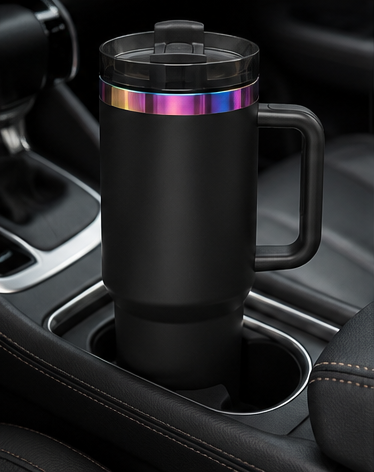Black Rainbow 40oz Stainless Steel Tumbler with Handle
