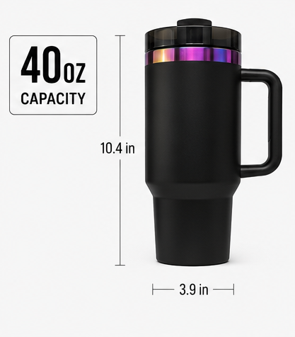 Black Rainbow 40oz Stainless Steel Tumbler with Handle