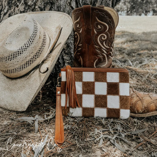 Stockdale Checkered Cowhide Wristlet Pouch Countryside Co.