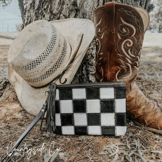 Stockyard Checkered Cowhide Wristlet Countryside Co.