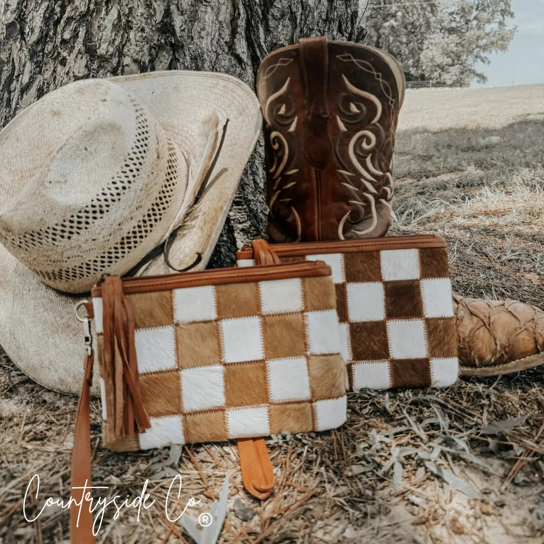 Stockdale Checkered Cowhide Wristlet Pouch Countryside Co.