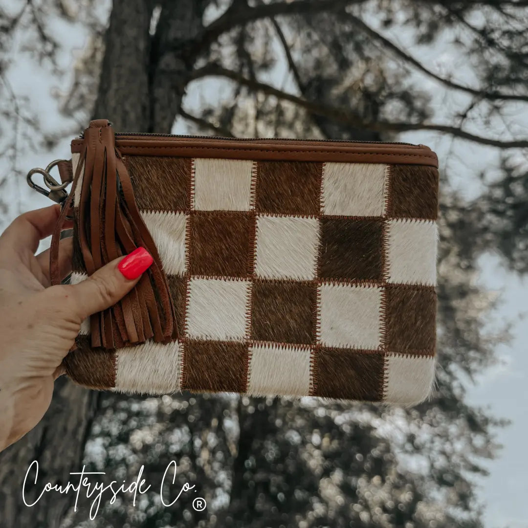 Stockdale Checkered Cowhide Wristlet Pouch Countryside Co.